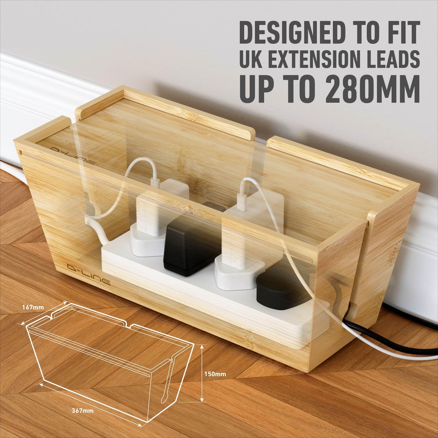 Bamboo Cable Tidy Box - Eco-Friendly Natural Wire Organiser with Lid