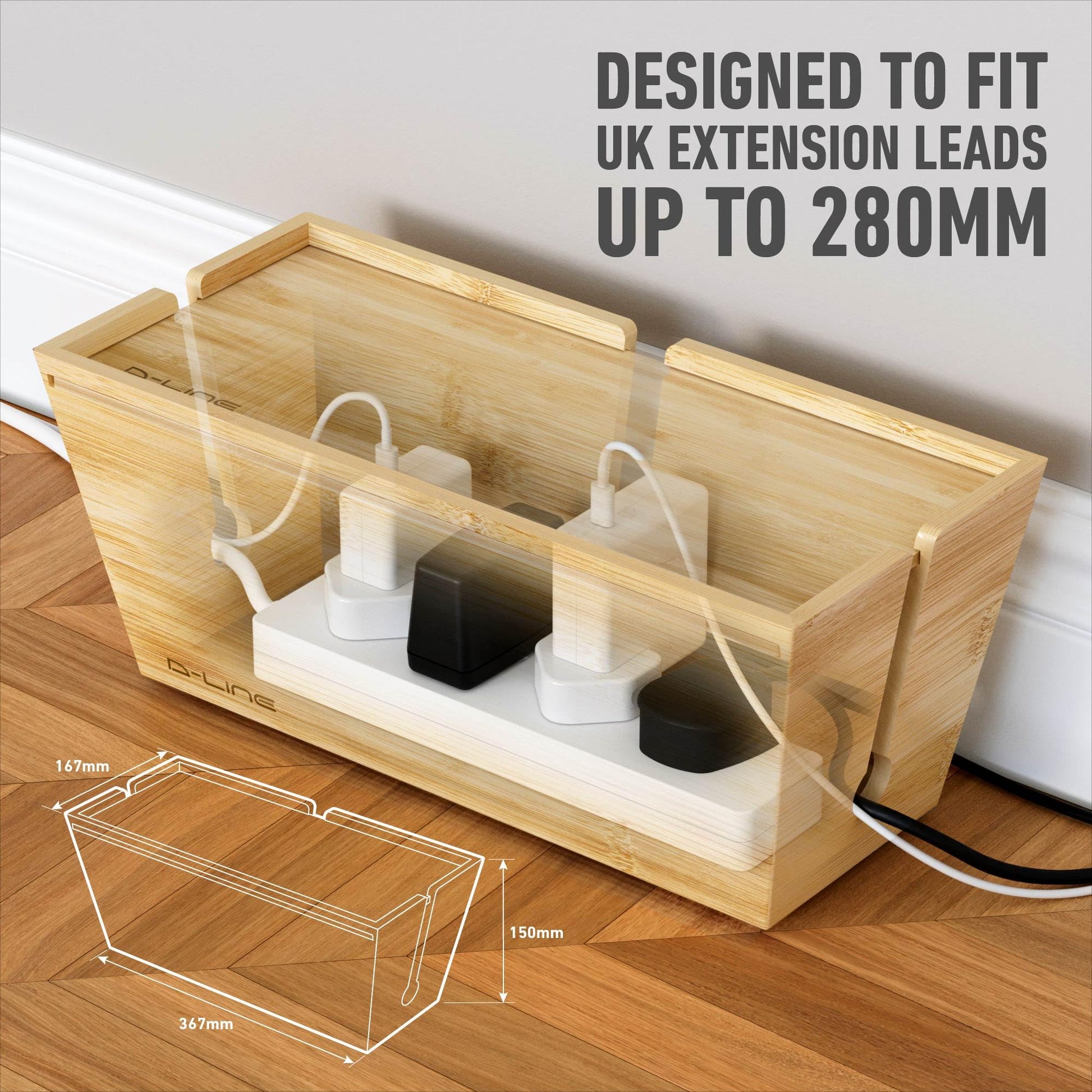 Bamboo Cable Tidy Box - Eco-Friendly Natural Wire Organiser with Lid