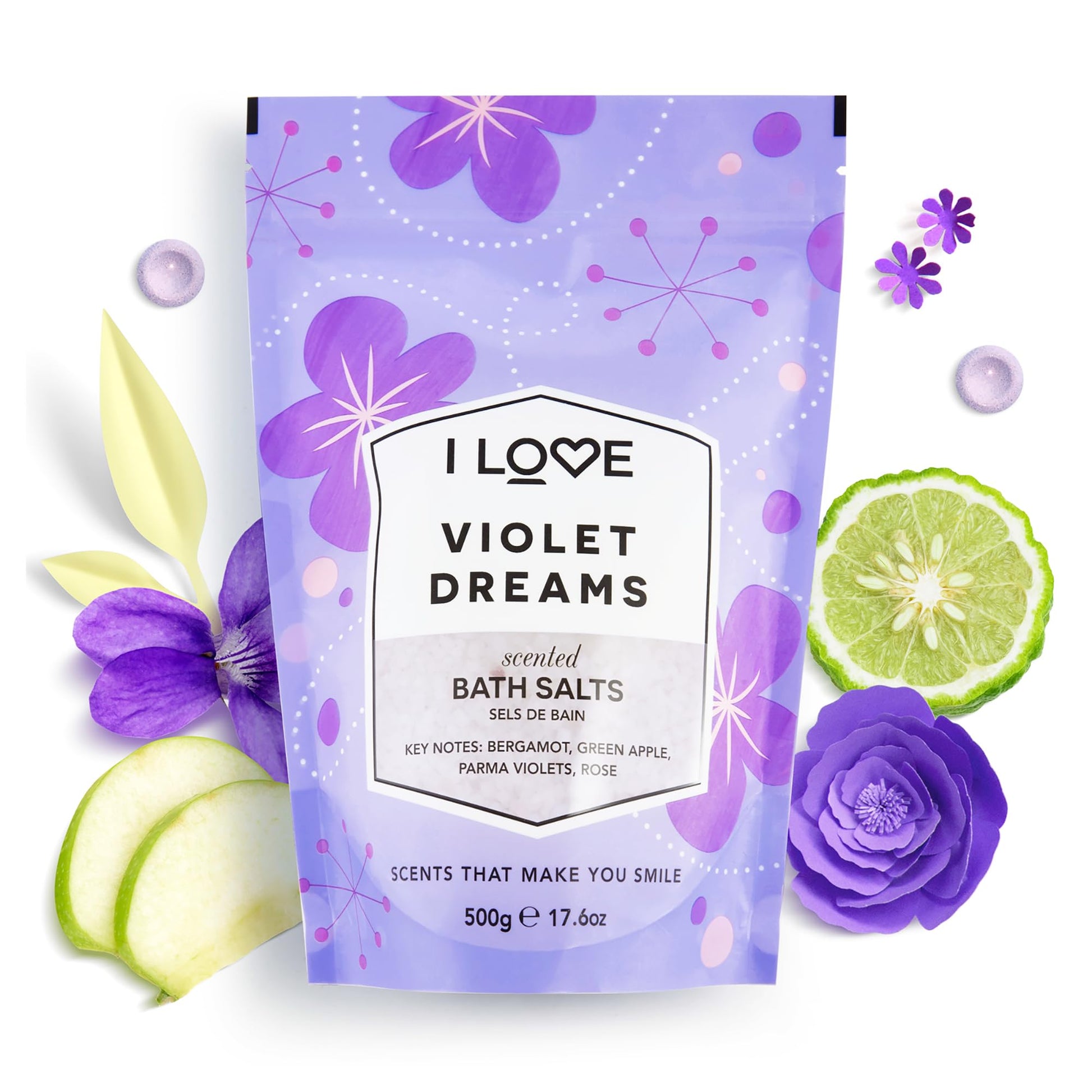 I LOVE Signature Violet Dreams Scented Bath Salts 500g - All Natural Ingredients
