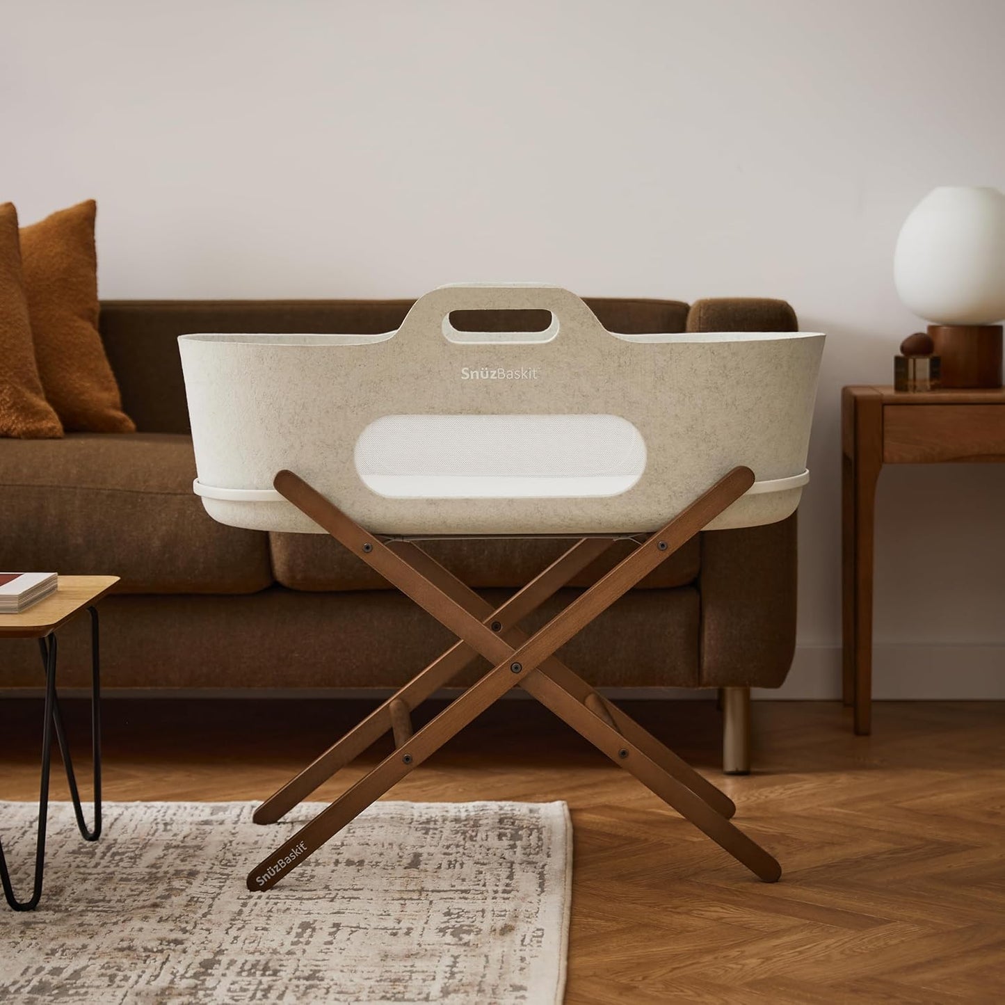 Snuz SnuzBaskit Moses Basket with Stand & Mattress - 6M - Barley & Walnut