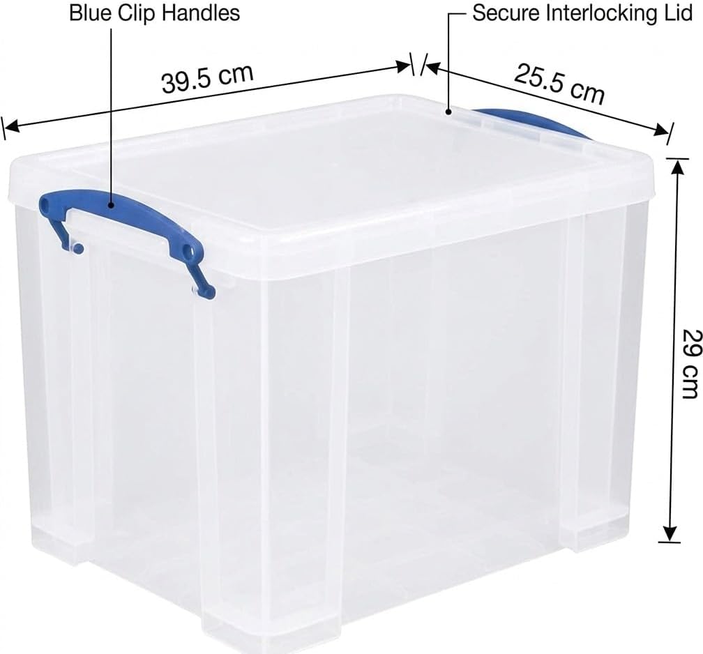 Really Useful Box 19 Litre Clear Plastic Storage Container 2x Pack with Clip Handles