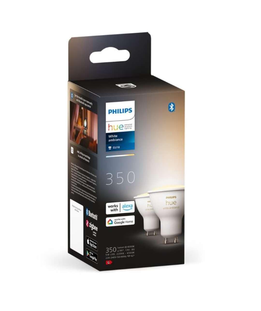 Philips Hue GU10 Smart Bulbs 2 Pack - White Ambiance LED