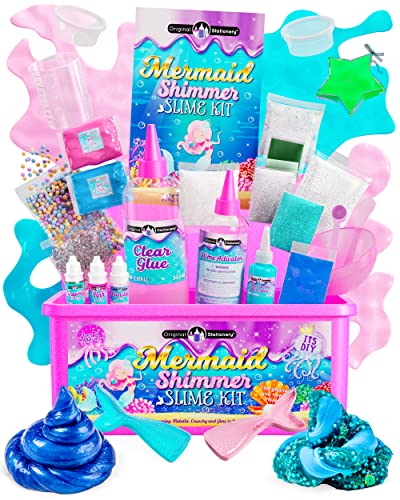 Original Stationery Mermaid Slime for Girls, 35 Pieces to Make DIY Glow in The Dark Slime with Lots of Glitter Slime Add Ins, Great Mermaid Gifts for Girls 9-12