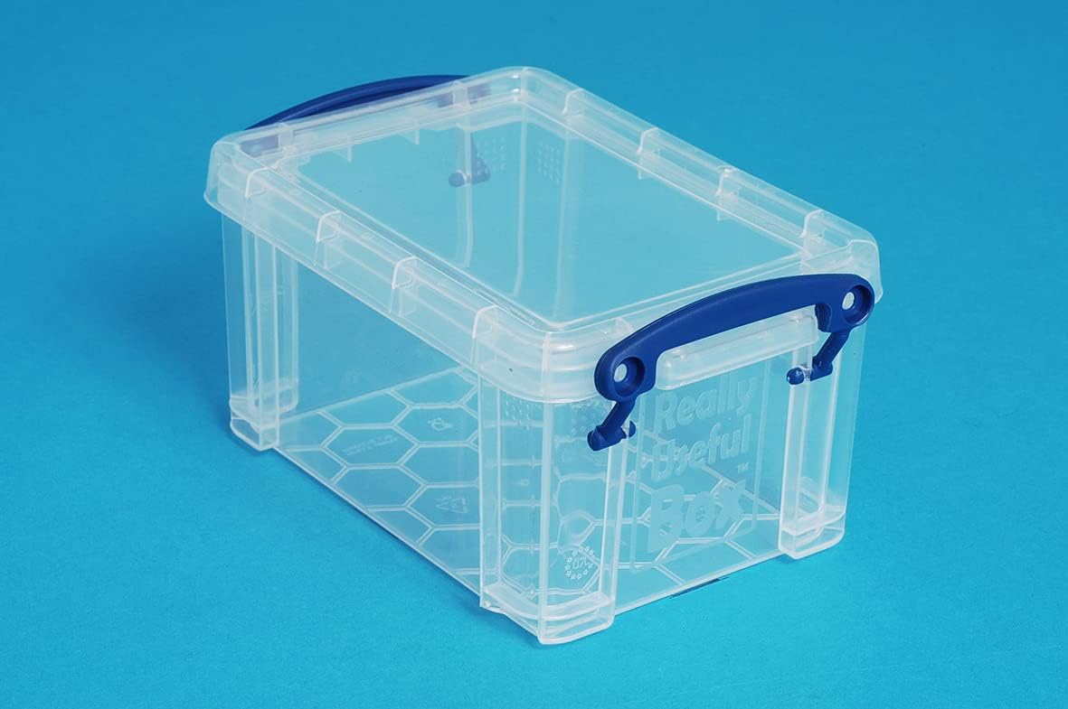 Really Useful Box 0.7 Litre Clear Plastic Storage Container 4x Pack with Clip Handles