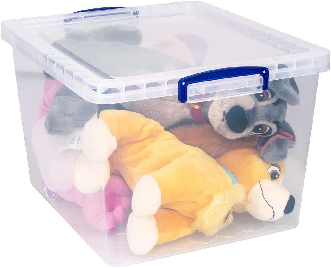 Really Useful Box 33.5 Litre Pack of 3, Clear Plastic Storage Container with Clip Handles & Lid
