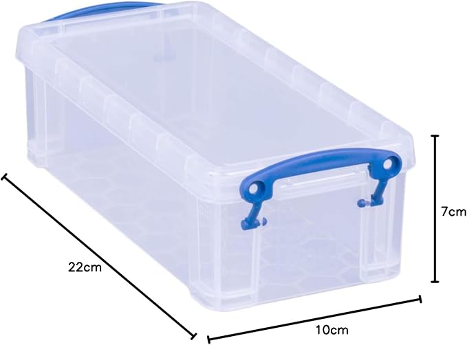 Really Useful Box 0.9 Litre Clear Plastic Storage Container 4x Pack with Clip Handles