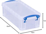 Really Useful Box 0.9 Litre Clear Plastic Storage Container 4x Pack with Clip Handles