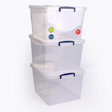 Really Useful Box 33.5 Litre Pack of 3, Clear Plastic Storage Container with Clip Handles & Lid