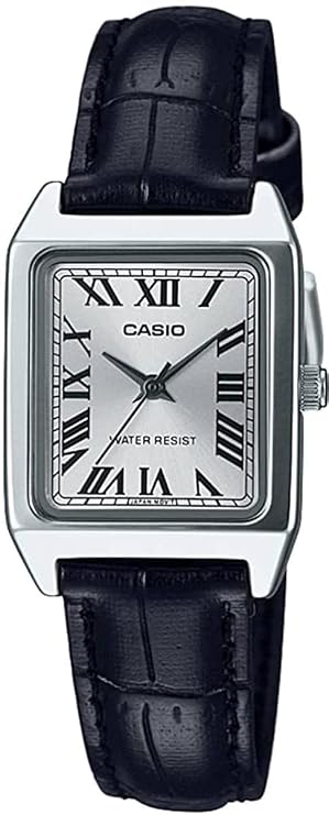 Casio LTP-V007L-7B1 Analog Quartz Women's Watch, Silver Dial With Black Leather Strap