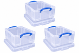 Really Useful Box 18 Litre Clear Plastic Storage Container 3x Pack with Clip Handles