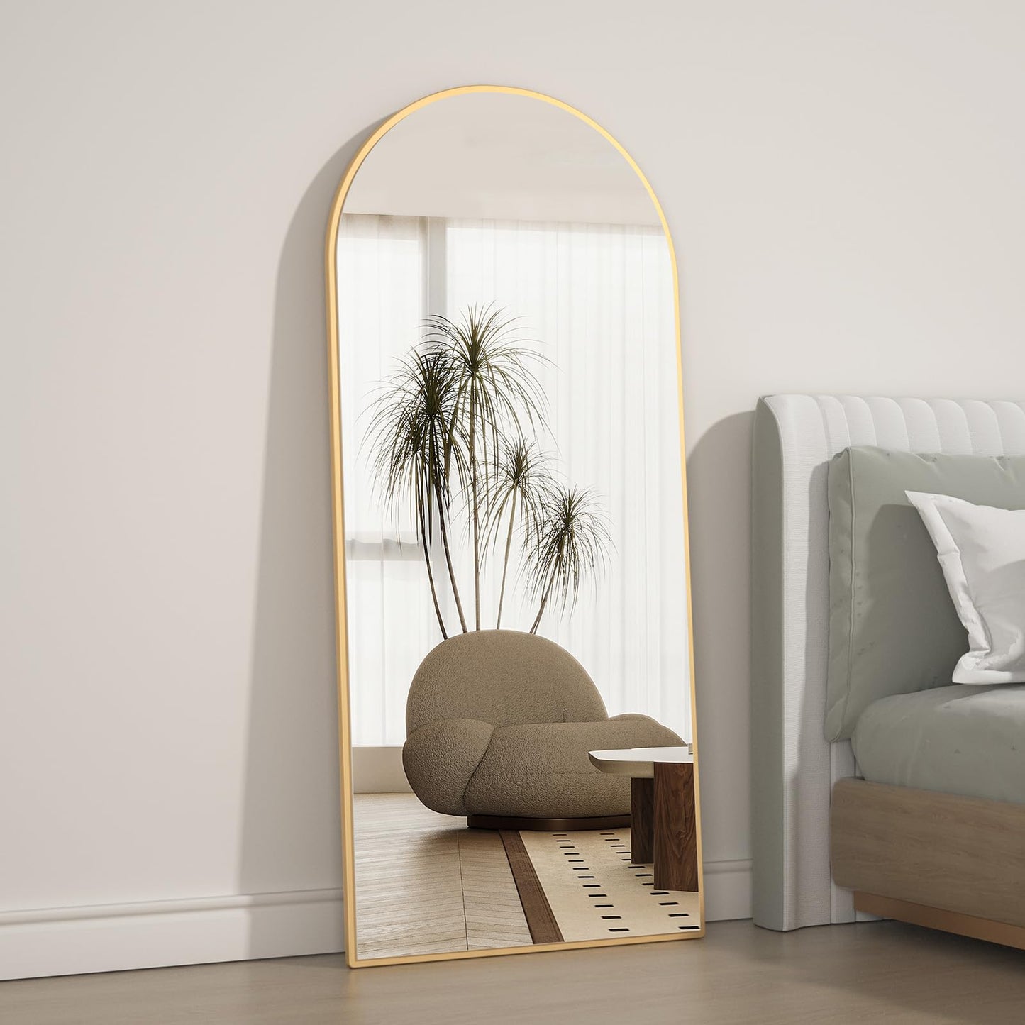Large Gold Arch Floor Free Standing Mirror 165cm x 60cm Full Length Standing