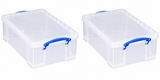 Really Useful Box 12 Litre Pack of 2, Clear Plastic Storage Container with Clip Handles & Lid