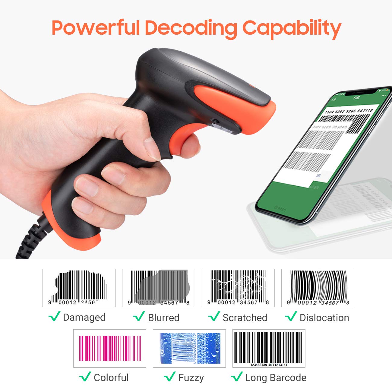 Tera Pro 2500C Barcode Scanner CCD USB Wired Handheld 1D Reader