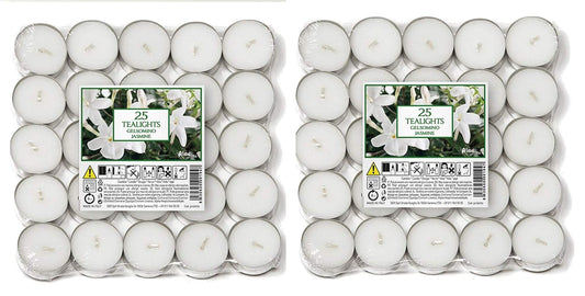 Price's Jasmine Scented Tea Lights 2x25 Pack Bundle (50x Total Tealights)