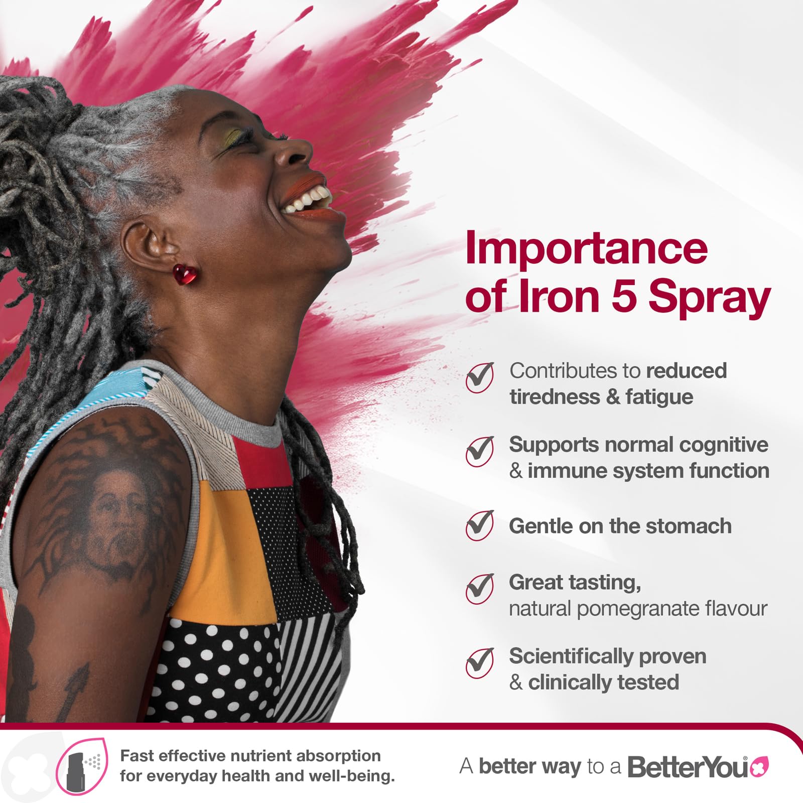BetterYou Iron Oral Spray 25ml - Fast Acting Iron 5mg Liquid Supplement