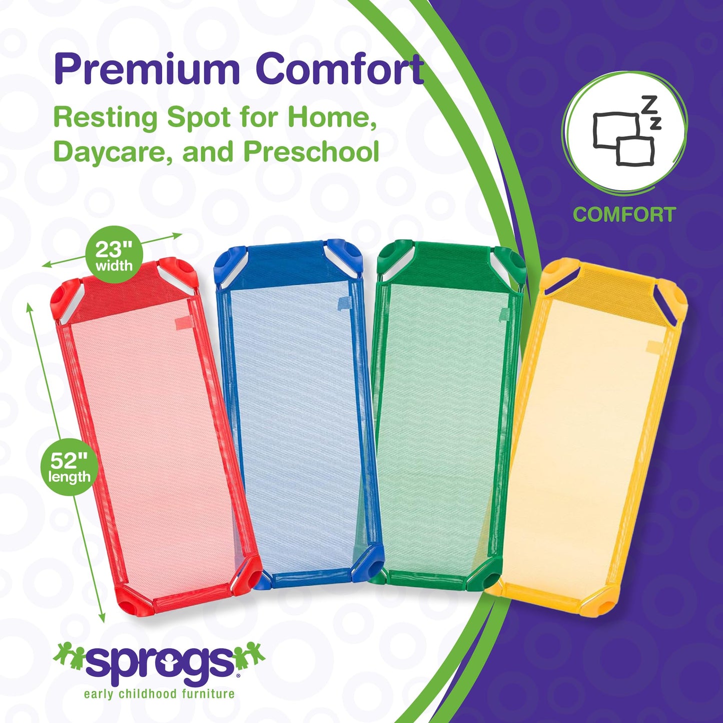Sprogs Deluxe Stackable Daycare/Nursery Cot with Easy Lift Corners Pack of 4 - Multicoloured