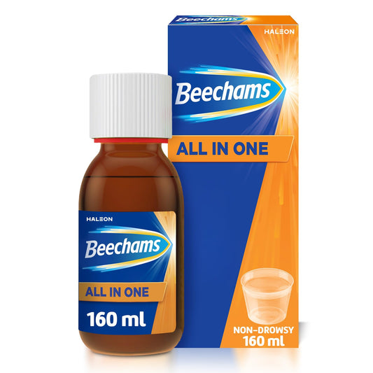 Beechams All In One Cold and Flu Liquid 160ml - Sore Throat Relief