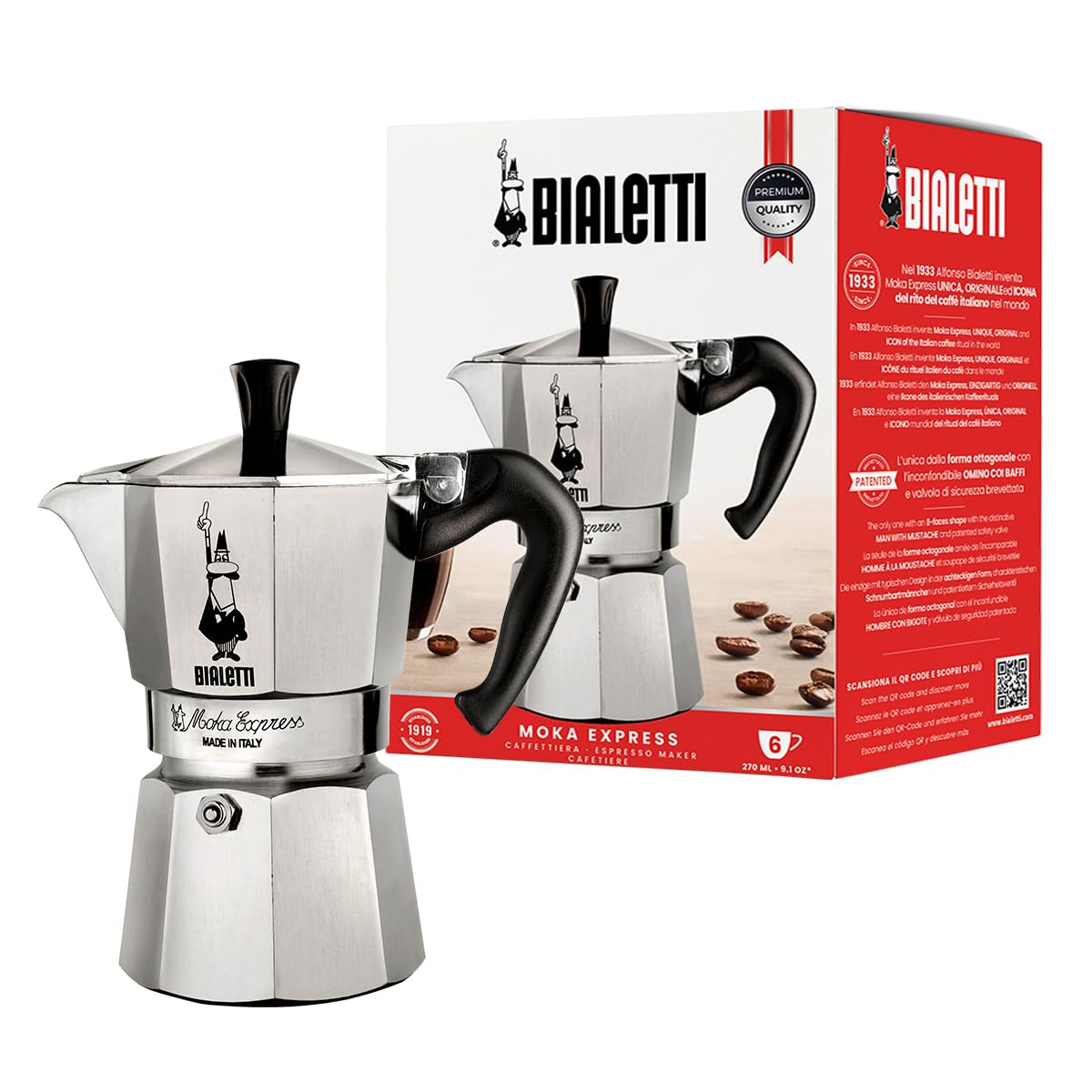 Bialetti Moka Express 6-Cup Aluminum Stovetop Coffee Maker