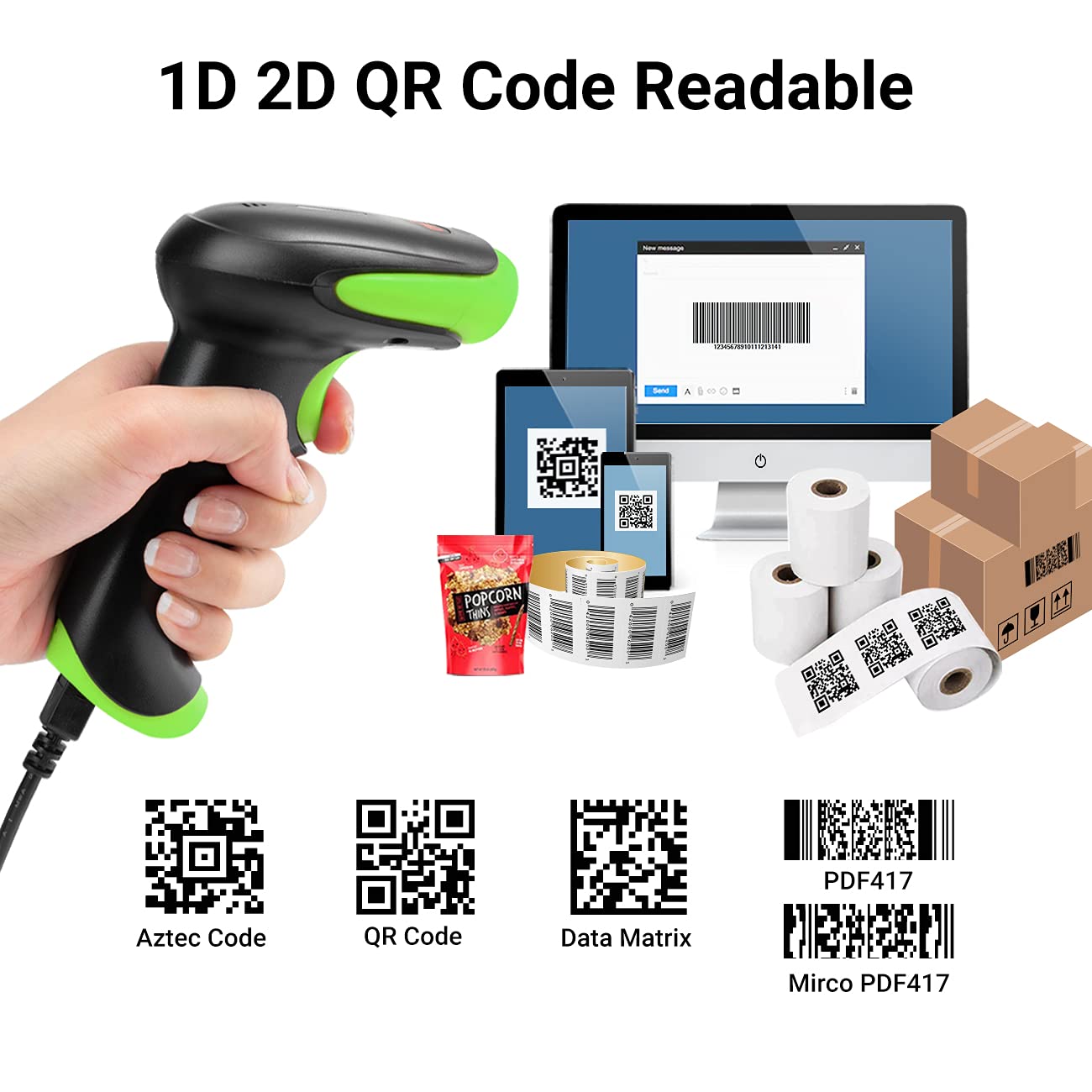 Tera Pro 1D 2D Wireless Barcode Scanner with Stand