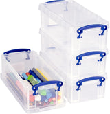Really Useful Box 0.9 Litre Clear Plastic Storage Container 4x Pack with Clip Handles