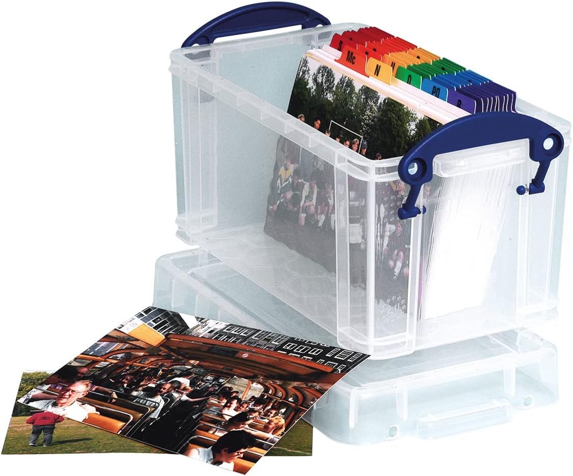 Really Useful Box 2.1 Litre Pack of 4, Clear Plastic Storage Container with Clip Handles & Lid