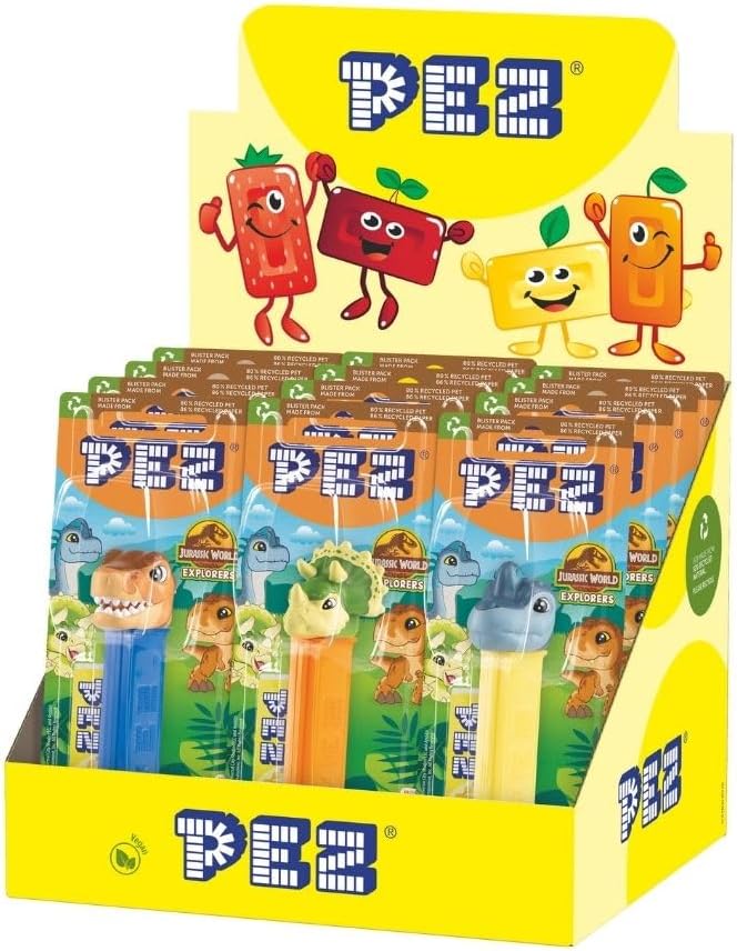 PEZ Jurassic World Explorers Dinosaur Dispenser Candy Pack, 17g (Pack of 12)