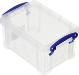 Really Useful Box 0.7 Litre Clear Plastic Storage Container 4x Pack with Clip Handles