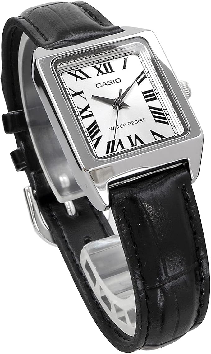 Casio LTP-V007L-7B1 Analog Quartz Women's Watch, Silver Dial With Black Leather Strap