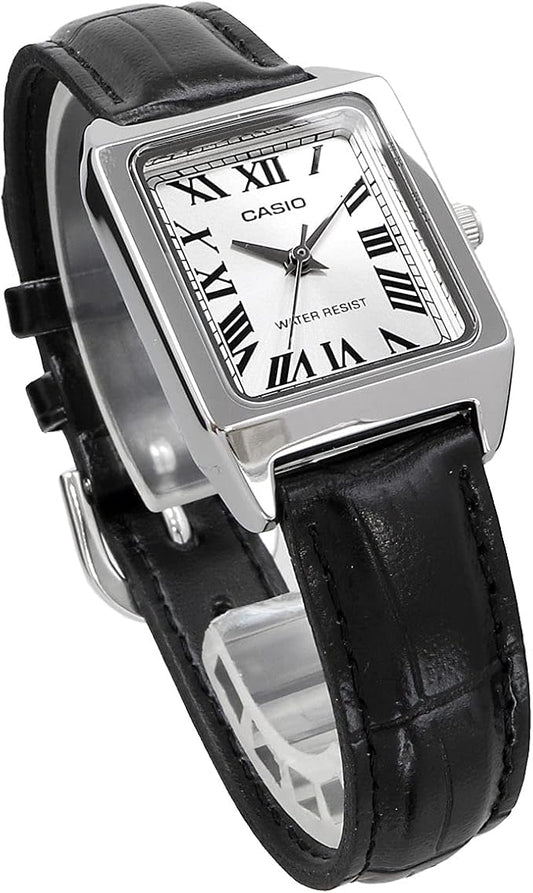 Casio LTP-V007L-7B1 Analog Quartz Women's Watch, Silver Dial With Black Leather Strap