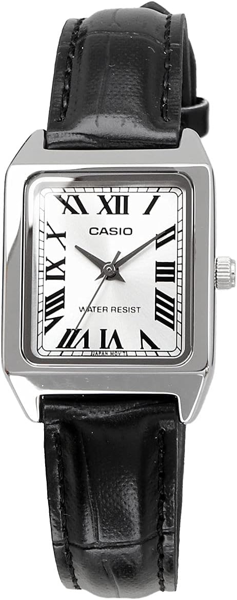 Casio LTP-V007L-7B1 Analog Quartz Women's Watch, Silver Dial With Black Leather Strap