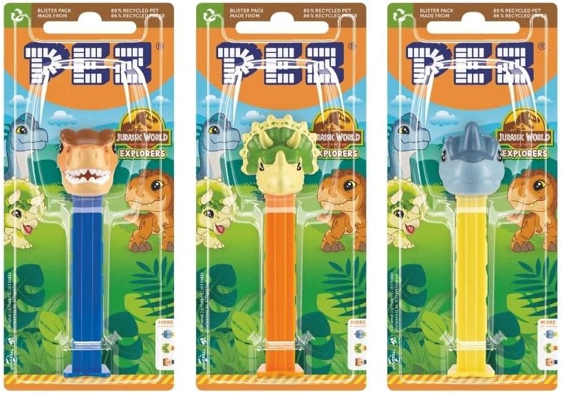 PEZ Jurassic World Explorers Dinosaur Dispenser Candy Pack, 17g (Pack of 12)