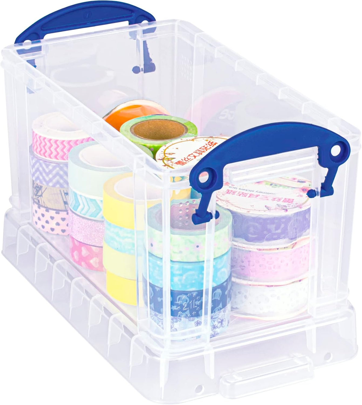 Really Useful Box 2.1 Litre Pack of 4, Clear Plastic Storage Container with Clip Handles & Lid