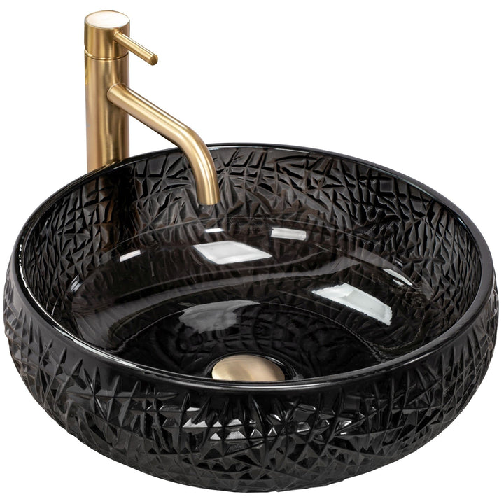 Rea Ice Black Glass Washbasin Countertop Bathroom Sink