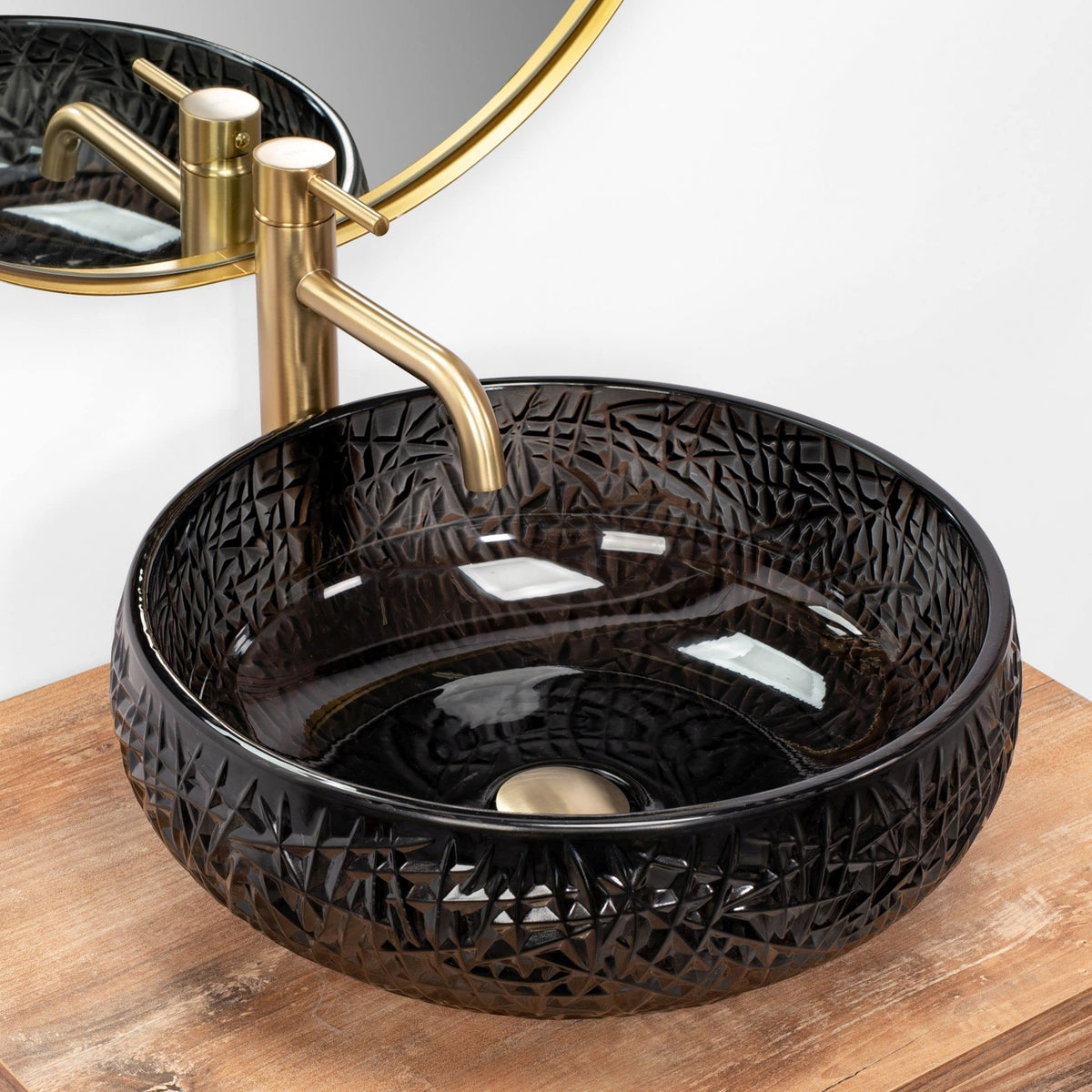 Rea Ice Black Glass Washbasin Countertop Bathroom Sink