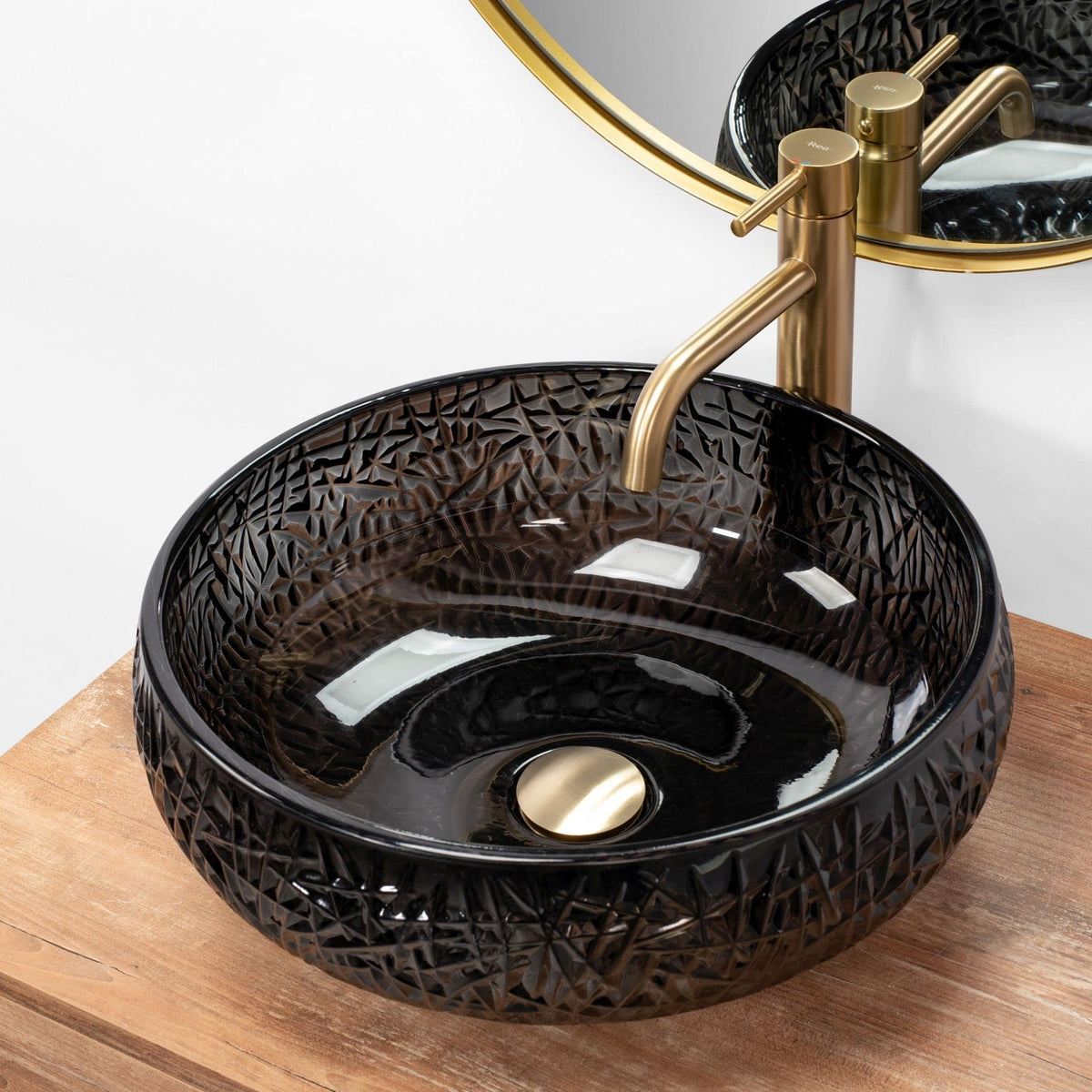 Rea Ice Black Glass Washbasin Countertop Bathroom Sink