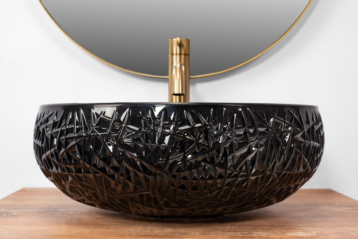 Rea Ice Black Glass Washbasin Countertop Bathroom Sink