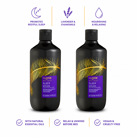 I LOVE Wellness Sleep Bath Soak 2x500ml Natural Essential Oils of Lavender & Chamomile