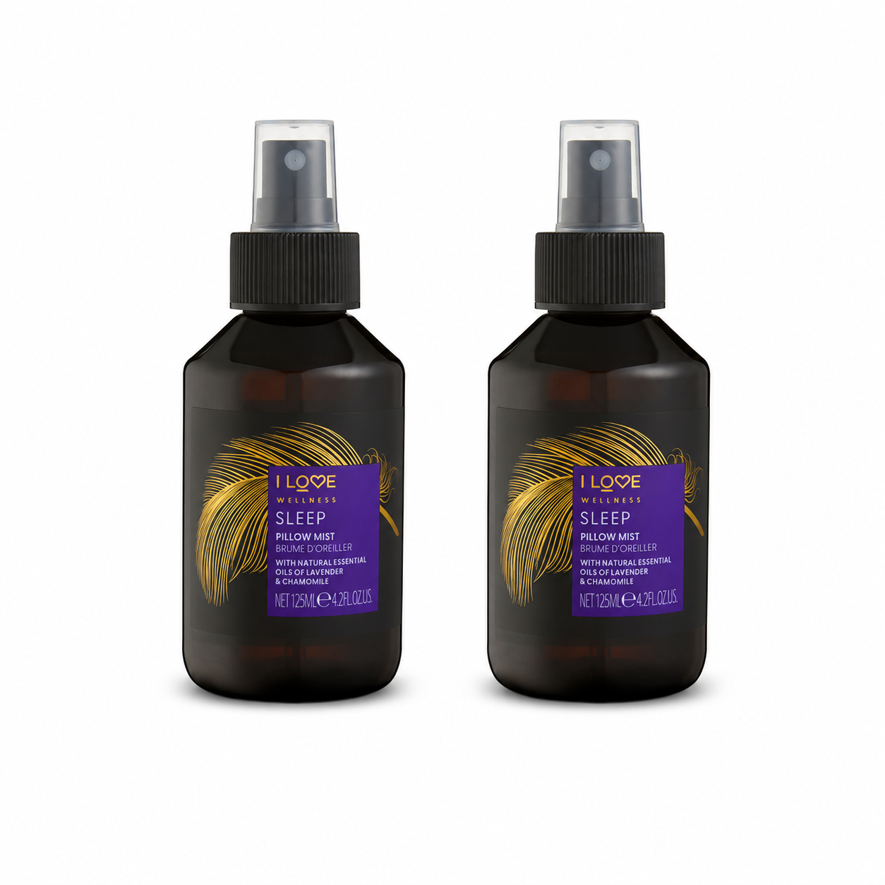 I LOVE Wellness Sleep Pillow Mist 2 Pack with Natural Essential Oils of Lavender & Chamomile