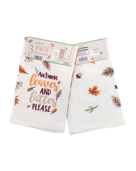 Country Club Autumn Leaves Cotton Tea Towels - Pack of 3