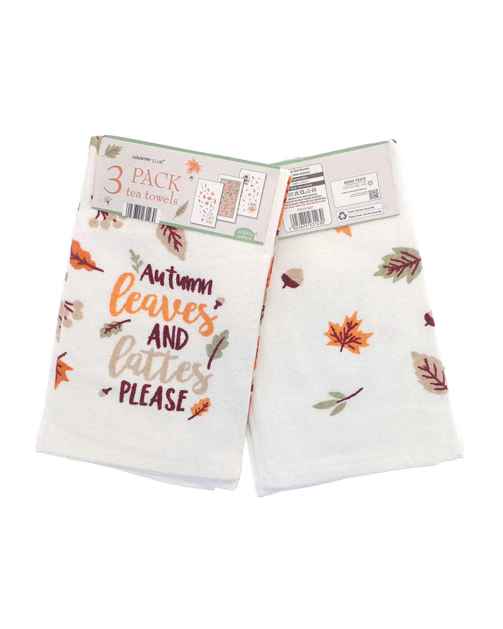 Country Club Autumn Leaves Cotton Tea Towels - Pack of 3