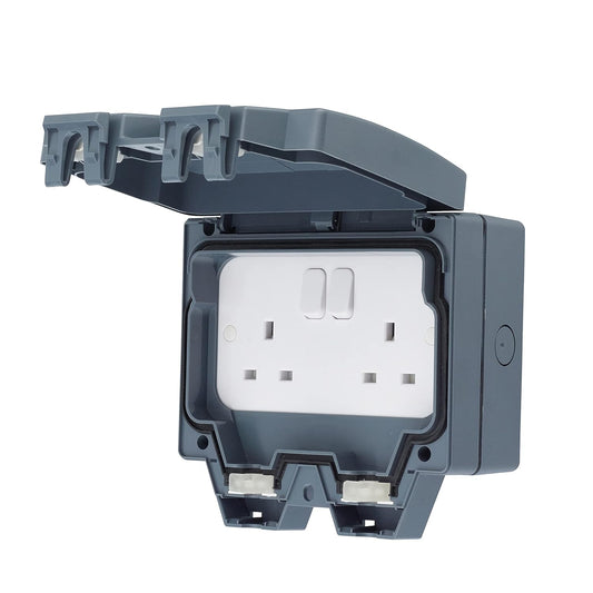 Schneider Electric Lisse Weatherproof IP66 2 Gang Switch 13A socket - LWP3020