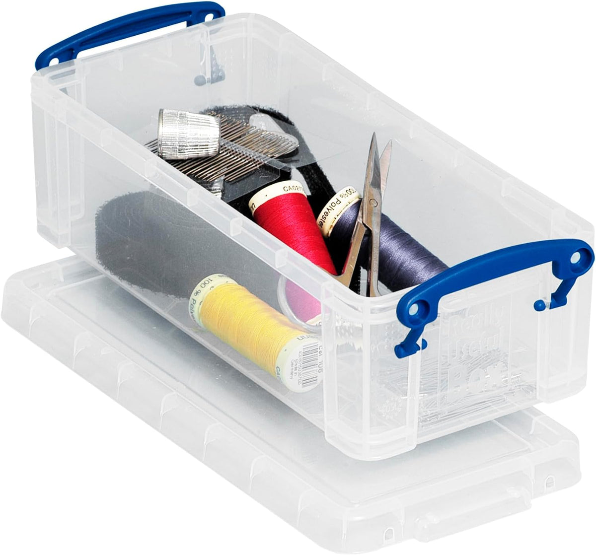 Really Useful Box 0.9 Litre Clear Plastic Storage Container 4x Pack with Clip Handles
