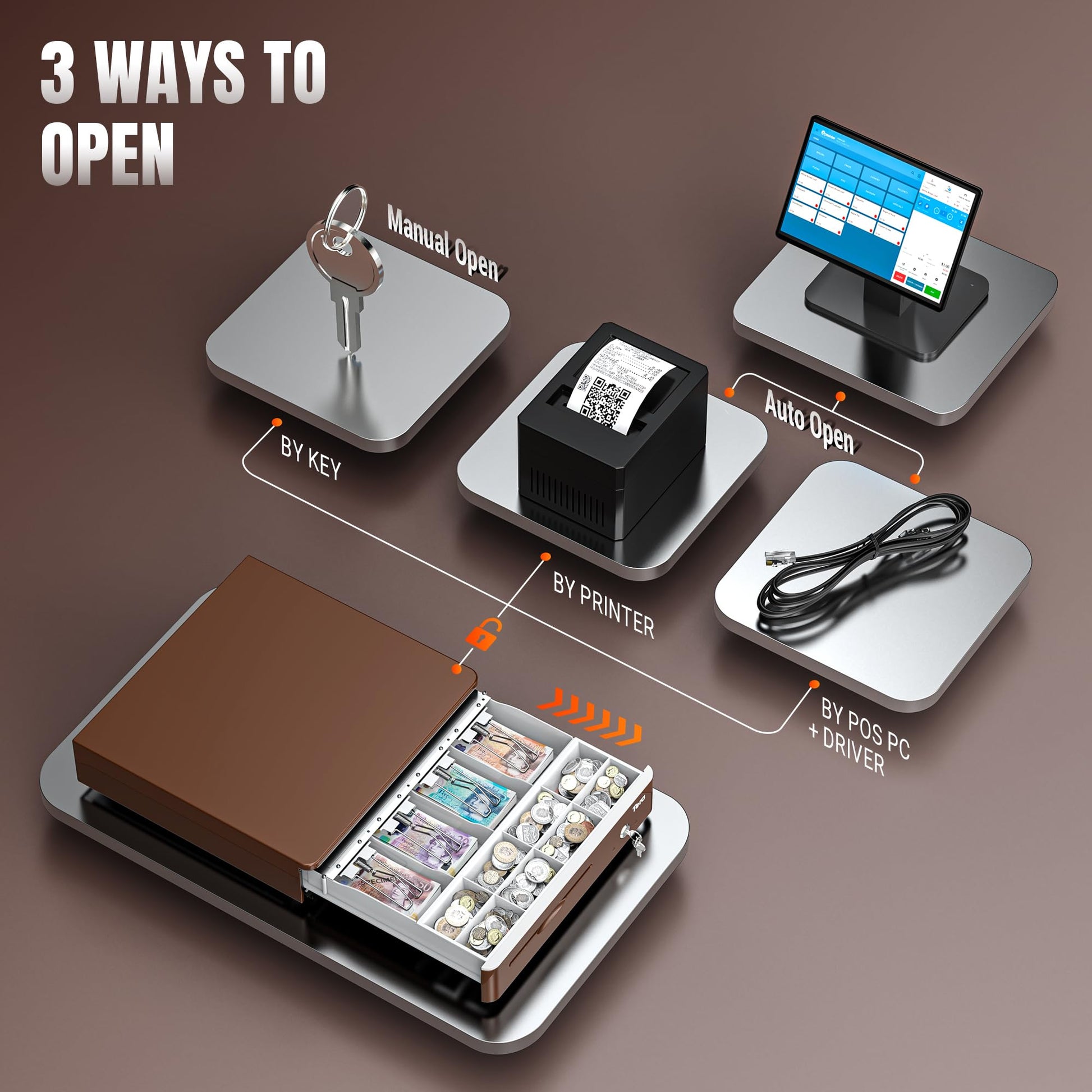 Tera 16 Inch Auto Open Cash Drawer with 5 Bill Slots