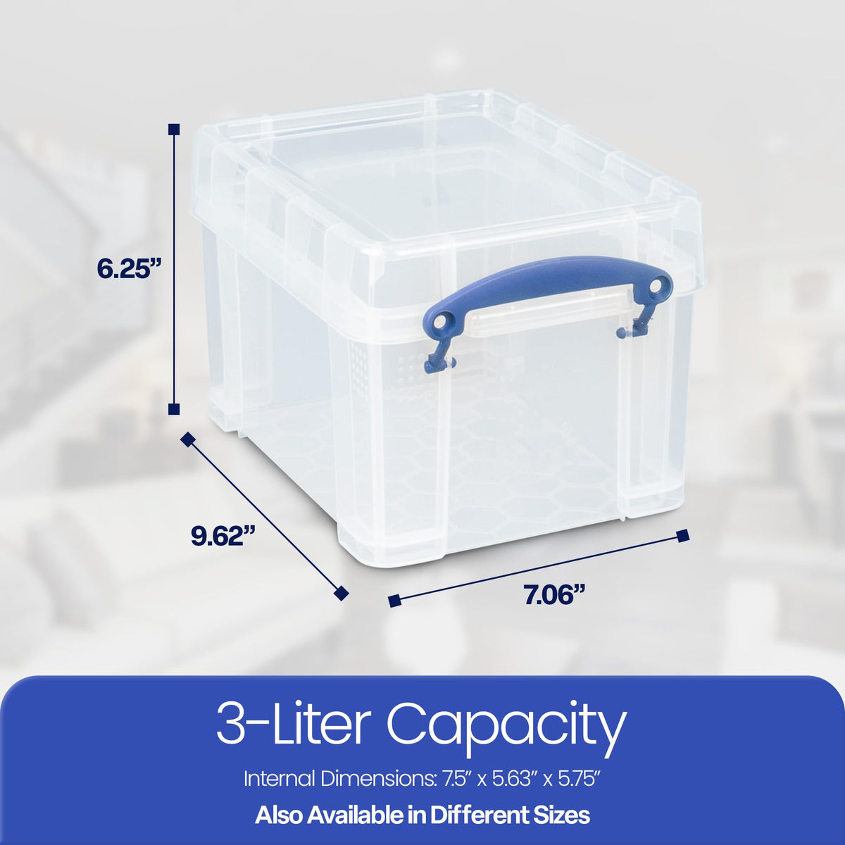 Really Useful Box 3 Litre Clear Plastic Storage Container with Clip Handles & Lid