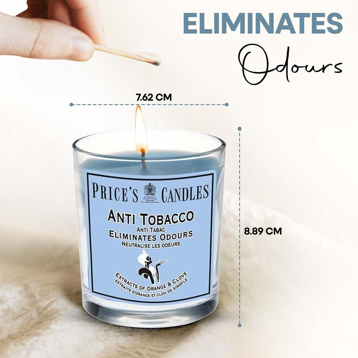 Price's Candles Set of 3 Fresh Air Odour Removing Jar Candles, Anti Tobacco