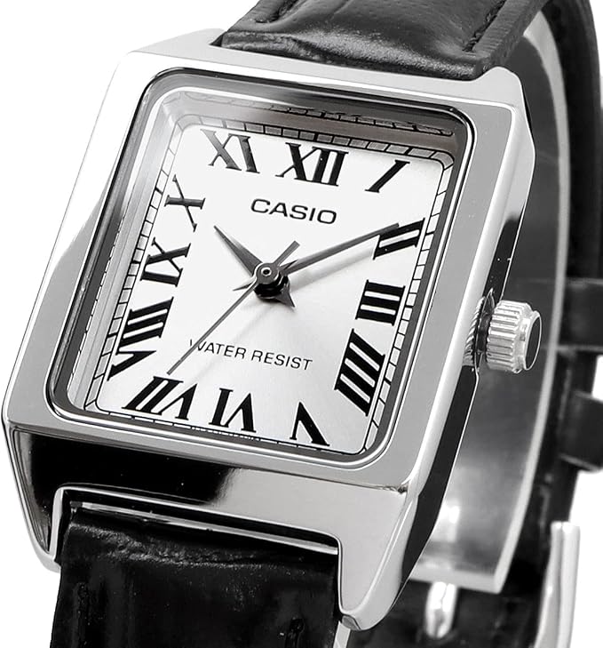 Casio LTP-V007L-7B1 Analog Quartz Women's Watch, Silver Dial With Black Leather Strap