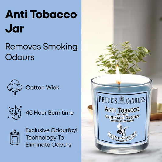 Price's Candles Set of 3 Fresh Air Odour Removing Jar Candles, Anti Tobacco