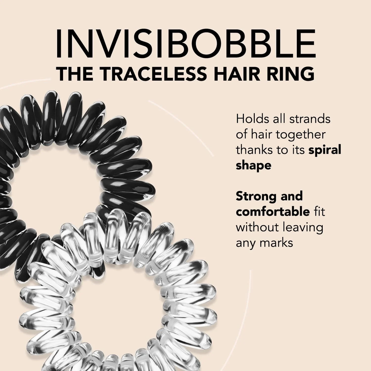 INVISIBOBBLE Hair Ring Crystal Clear 3 Pack Strong Traceless Ponytail Holder
