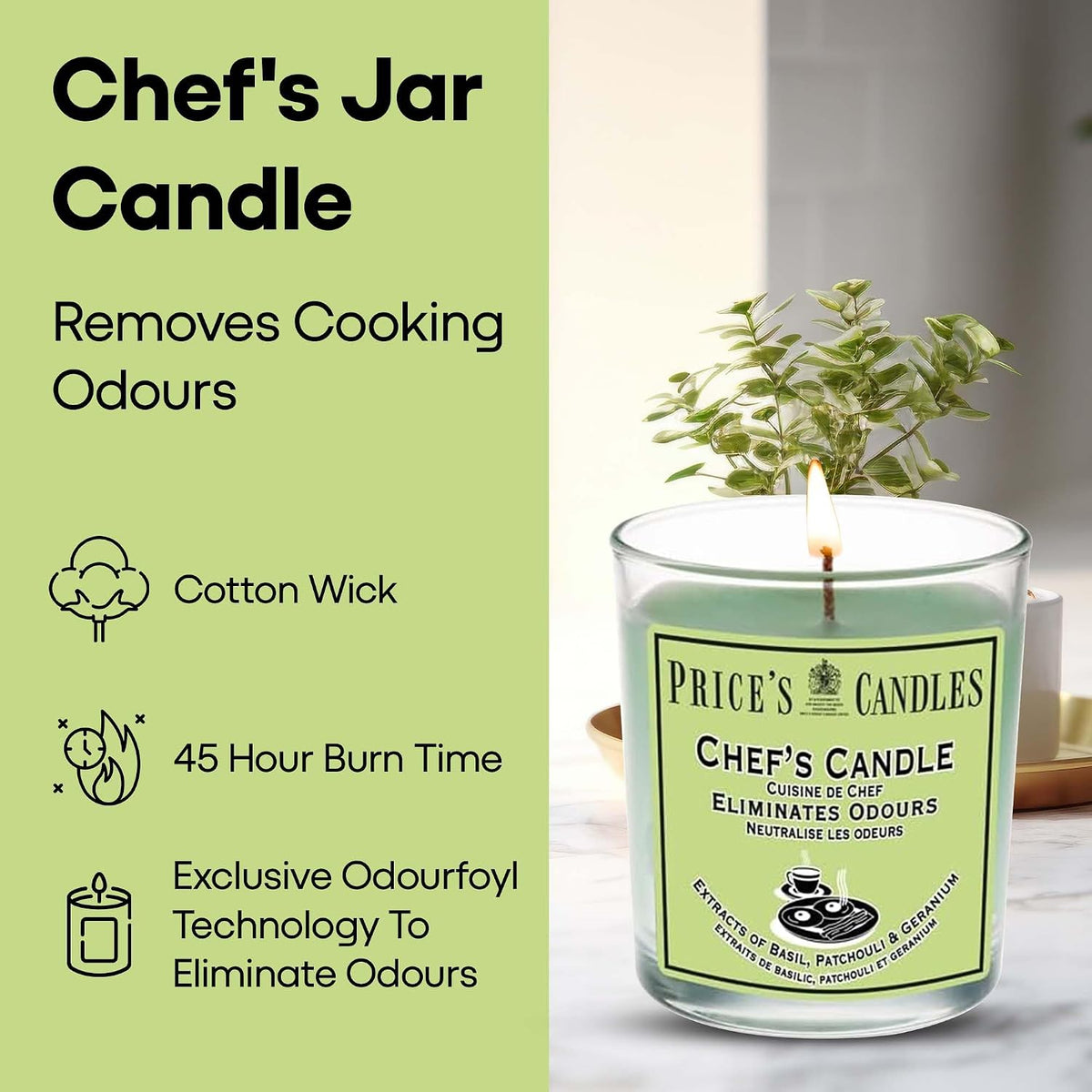 Price's Candles Set of 3 Fresh Air Odour Removing Jar Candles, Household, Chef & Open WIndow