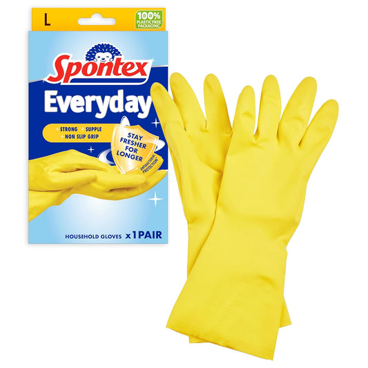 Spontex Everyday Rubber Gloves 1x Pair in Yellow, Size: Large
